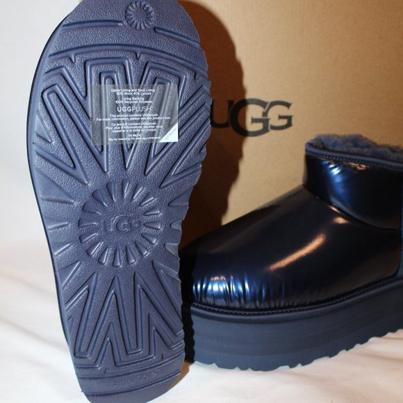 NIB UGG ULTRA MINI WOMEN'S PUFFER PLATFORM METALLIC BLUE BOOTS‎ - Picture 7 of 9